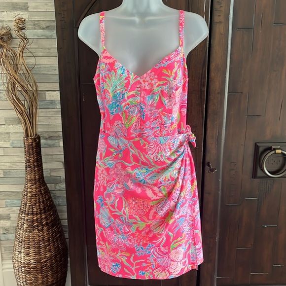 Lilly Pulitzer Scarlet Stretch Faux Wrap Dress in Pink Isle Shell Me 🐚 💗 - Picture 2 of 8